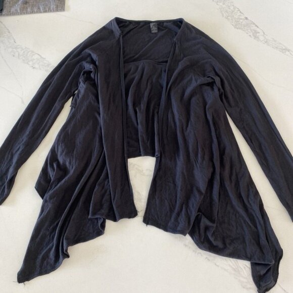 PrAna Cardigan Cascade Waterfall Open Front Sweater Organic Cotton Black Sz M - Picture 1 of 9